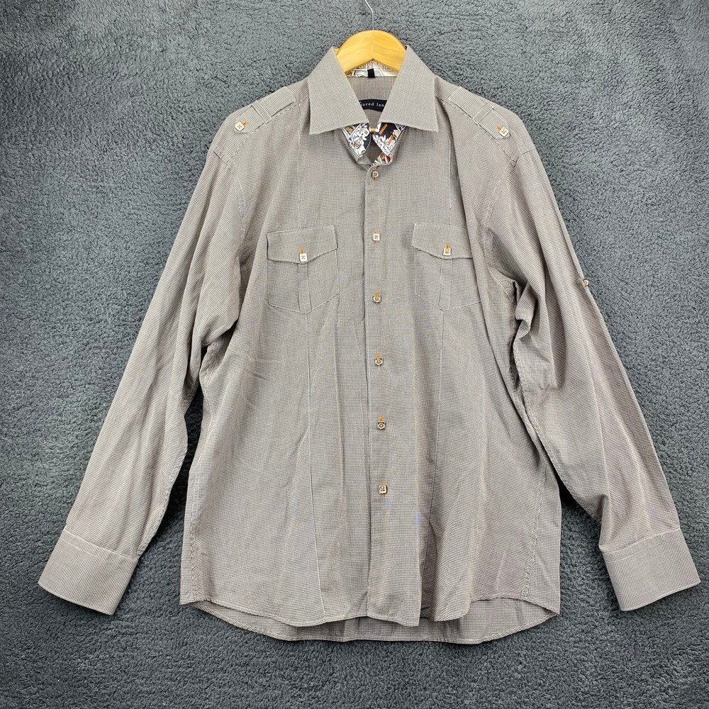 Jared Lang Button Up Shirt Long Sleeve Two Pockets Brown Checkered XL